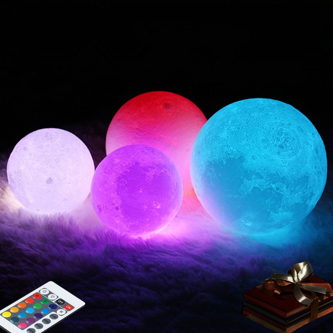 Urban Shop 3D Print Color Changing Moon Lamp with Wood Stand, remote  control and USB Adaptor, 7.5'' x 5.5'', White 